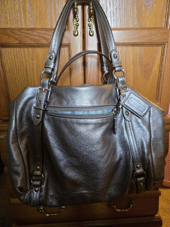 Coach Handbags - Coach Metallic Leather Shoulder Bag - Gunmetal
